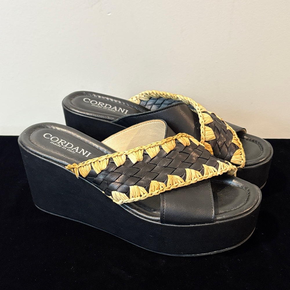 Cordani Italy Boho Leather Rattan Woven Platform Wedges Size 40 US 9
